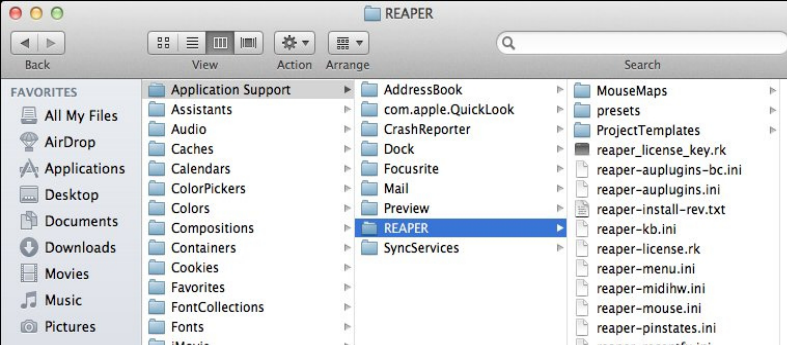 REAPER’s Installed Folders and File Location screenshot