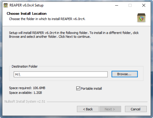 Running REAPER on a Flash Drive screenshot
