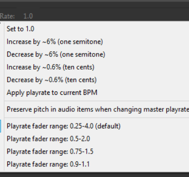 Changing the Project Play Rate screenshot