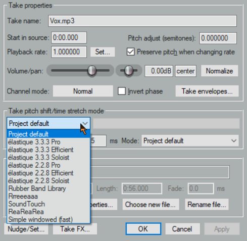 Changing Pitch for Individual Media Items screenshot