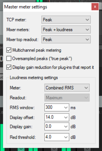 Master Track Options and Settings screenshot