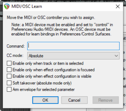 Using FX Parameter MIDI Learn screenshot