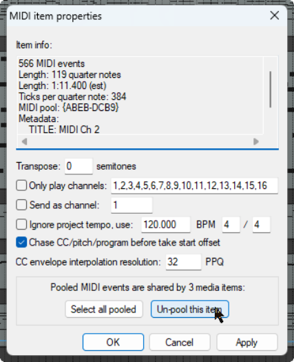 Copying MIDI Items in Arrange View screenshot