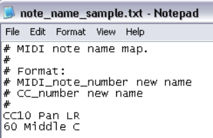 Custom MIDI Note and CC Names screenshot