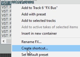 Keyboard Shortcuts for FX and FX Chains screenshot