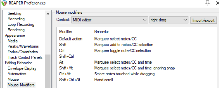 MIDI Editor Mouse Modifiers screenshot