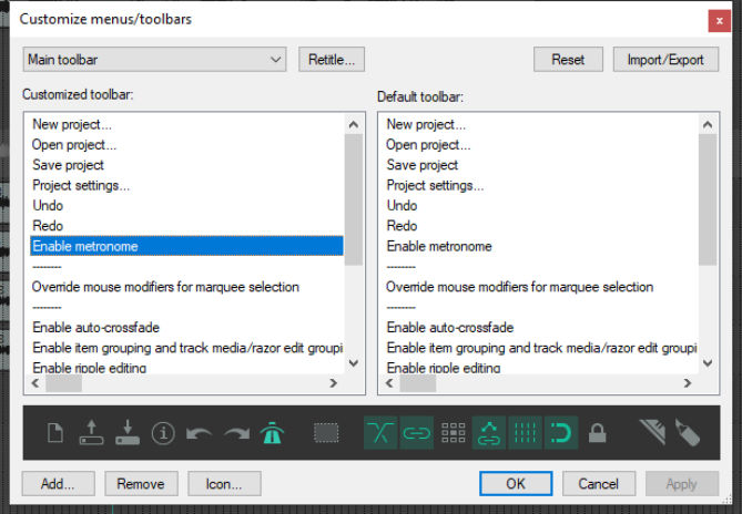 Customizing the REAPER Toolbars screenshot