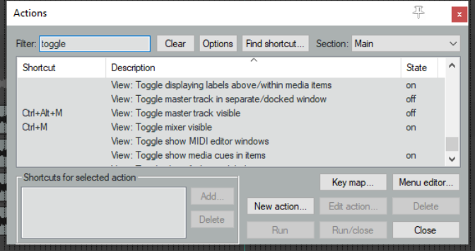 The Action List Editor Environment screenshot