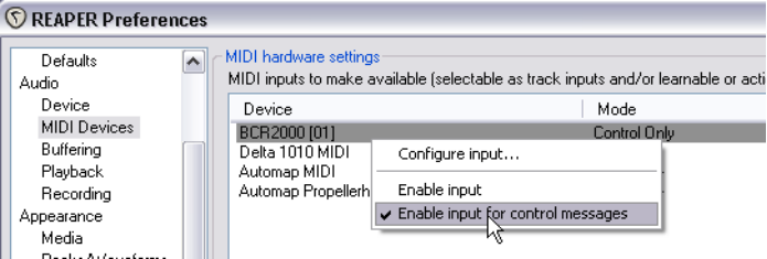 Using a Control Device with REAPER screenshot