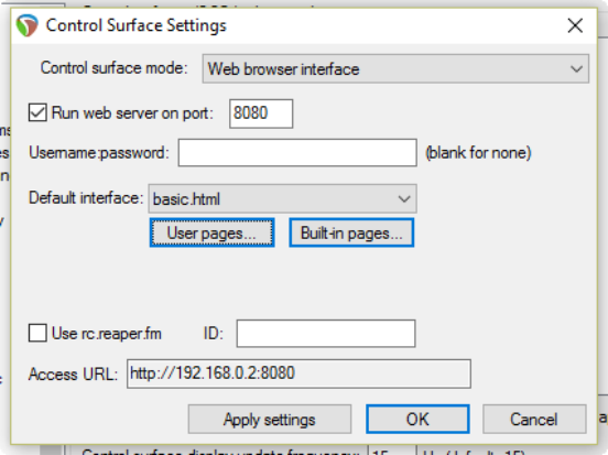 Controlling REAPER with a Web Browser Interface screenshot
