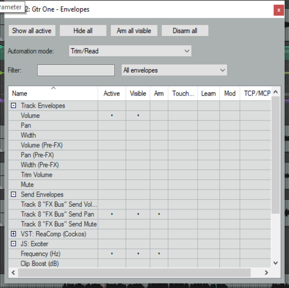 The Track Envelopes Window Revisited screenshot
