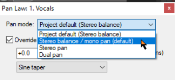 Pan Law and Pan Mode screenshot