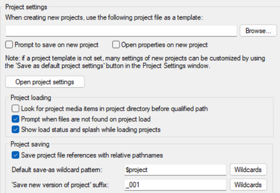Main Project Preferences screenshot