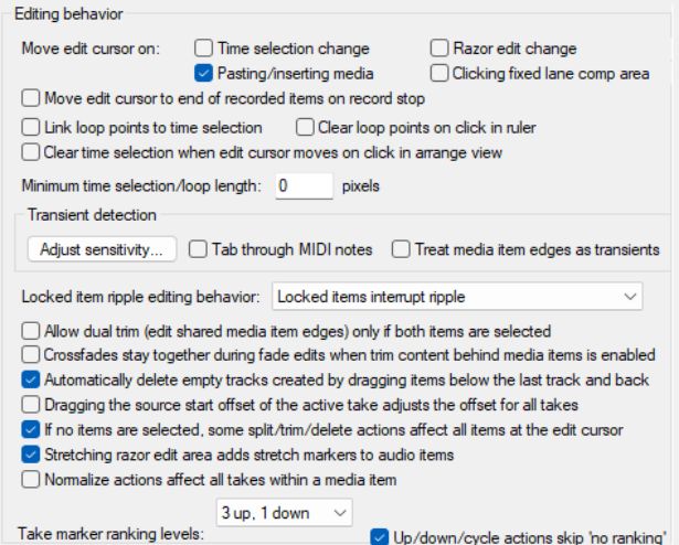 Editing Behavior Preferences screenshot
