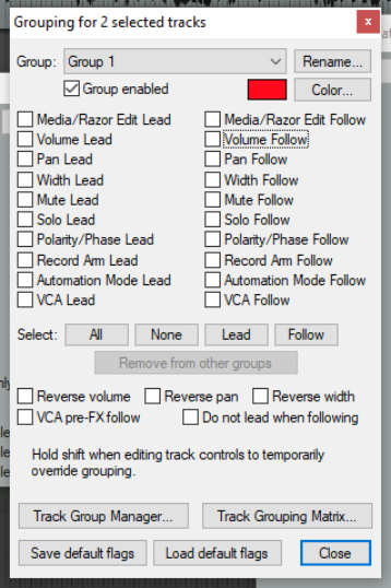Track and Track Parameter Grouping screenshot