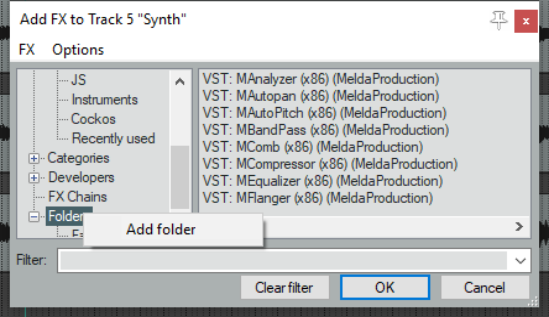 Grouping FX in Folders screenshot