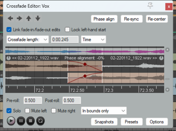 Crossfades and the Crossfade Editor screenshot