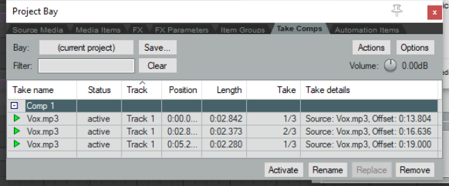 Managing Comps with the Project Bay screenshot